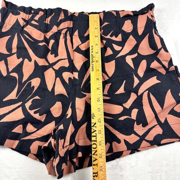 A New Day Womens Shorts Black Brown Sz L Tribal Print Linen Blend Comfy Vacay - Picture 7 of 9